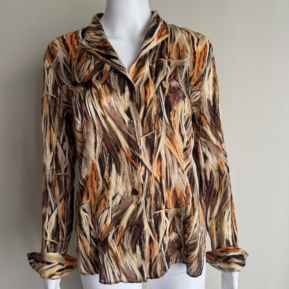 Lafayette 148 100% Silk Blouse With Abstract Print Size 6